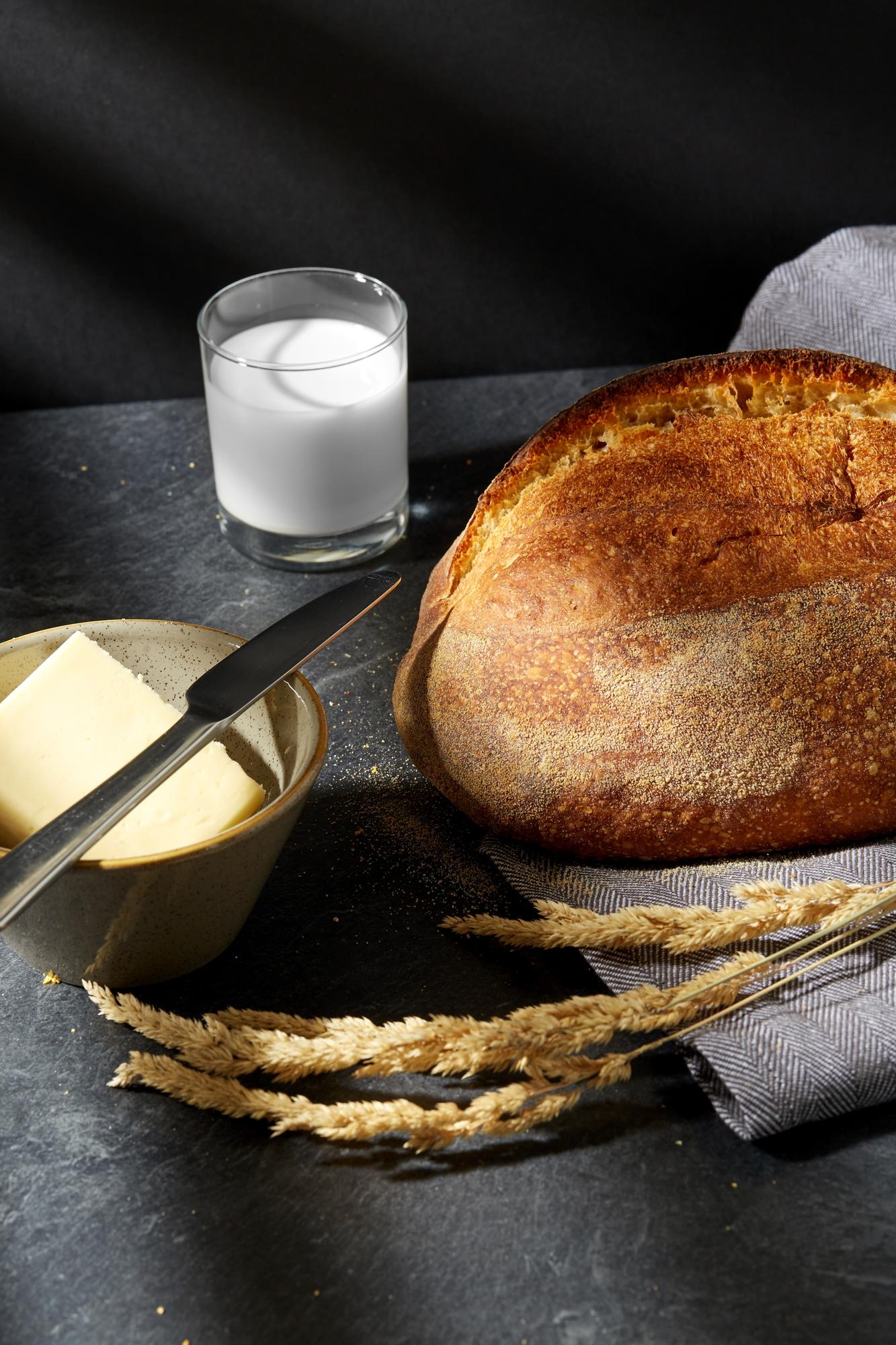 Close-up of artisan bread and butter